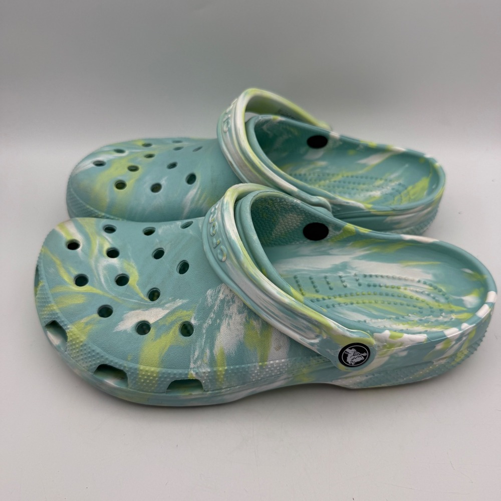 Crocs Classic Clog Women 10 Blue Green Marbled Tie Dye Slip On Shoes